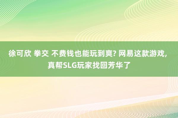 徐可欣 拳交 不费钱也能玩到爽? 网易这款游戏， 真帮SLG玩家找回芳华了